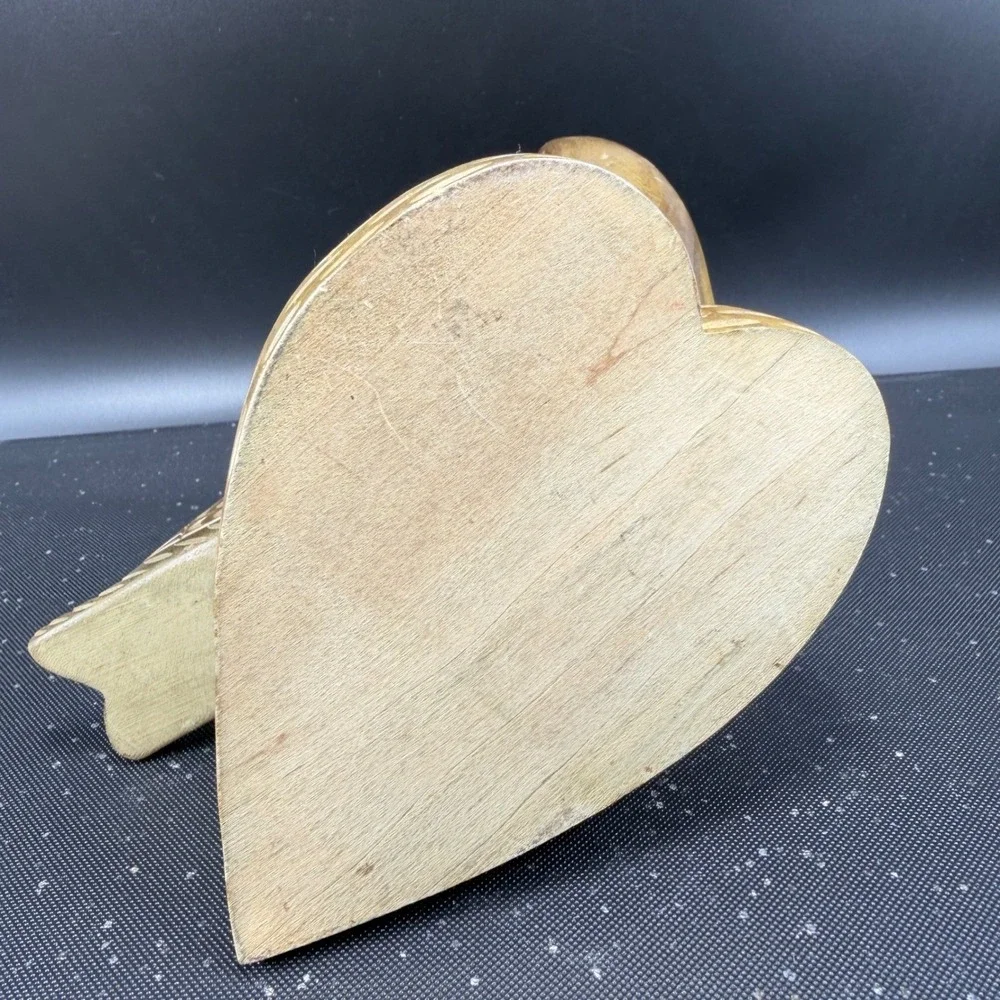 Hand Carved Wooden Love Birds Figurine Heart Base Folk Art Sculpture Brown VTG - Picture 7 of 13